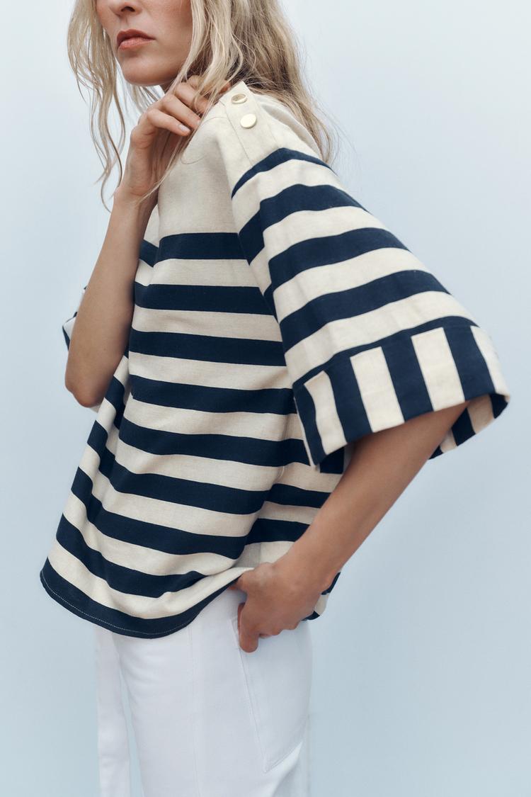 BLOUSE À RAYURES AVEC LIN