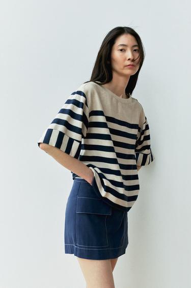BLOUSE À RAYURES AVEC LIN