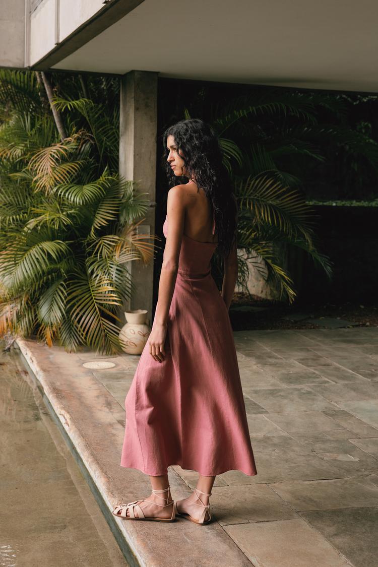 ROBE MIDI HALTER EN RAMIE