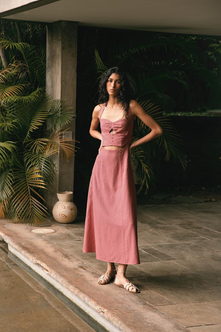 ROBE MIDI HALTER EN RAMIE