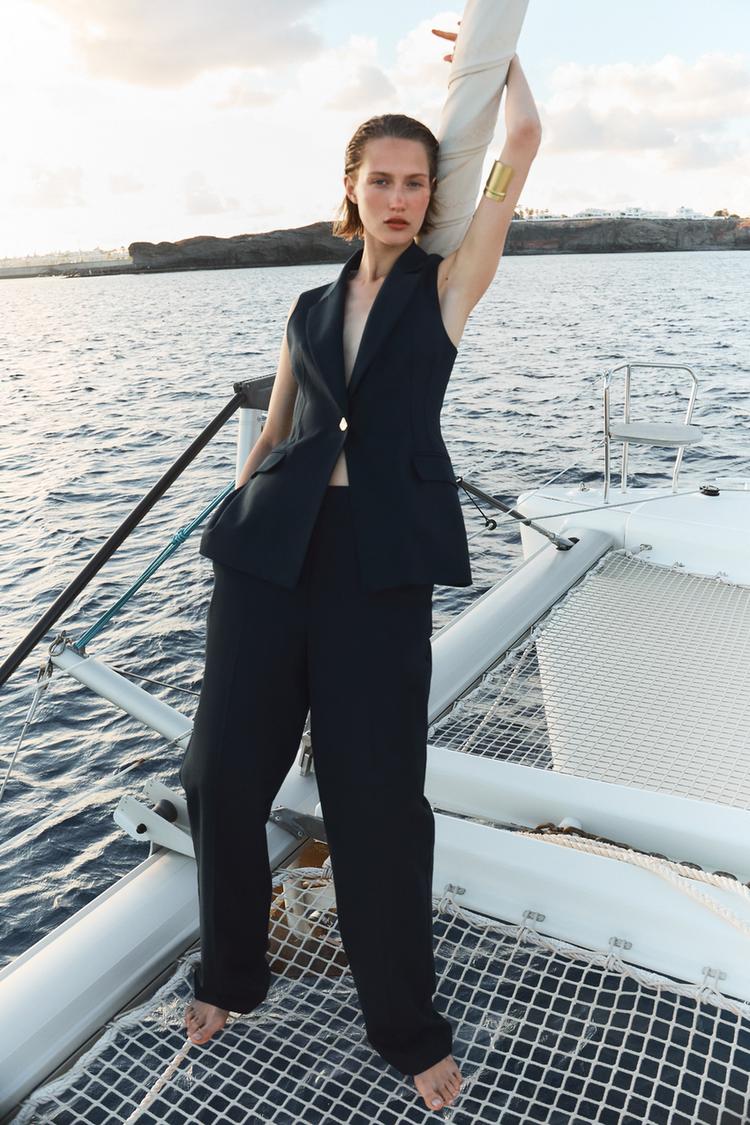STRAIGHT-LEG LINEN BLEND TROUSERS