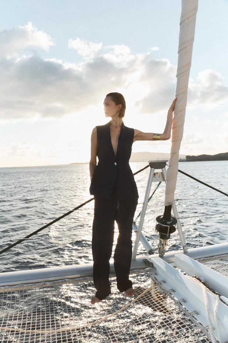 STRAIGHT-LEG LINEN BLEND TROUSERS