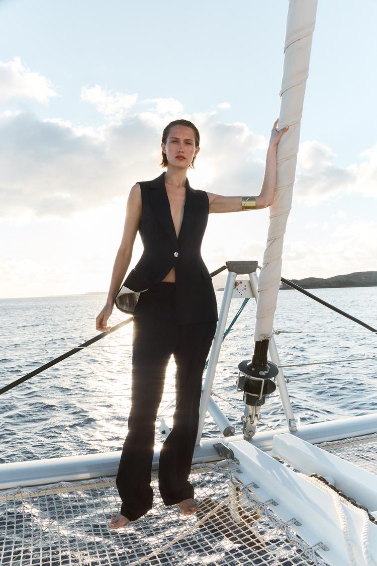STRAIGHT-LEG LINEN BLEND TROUSERS