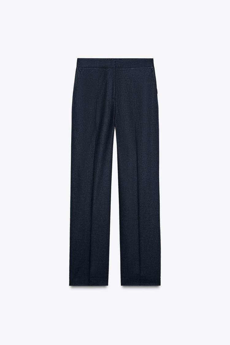 STRAIGHT-LEG LINEN BLEND TROUSERS