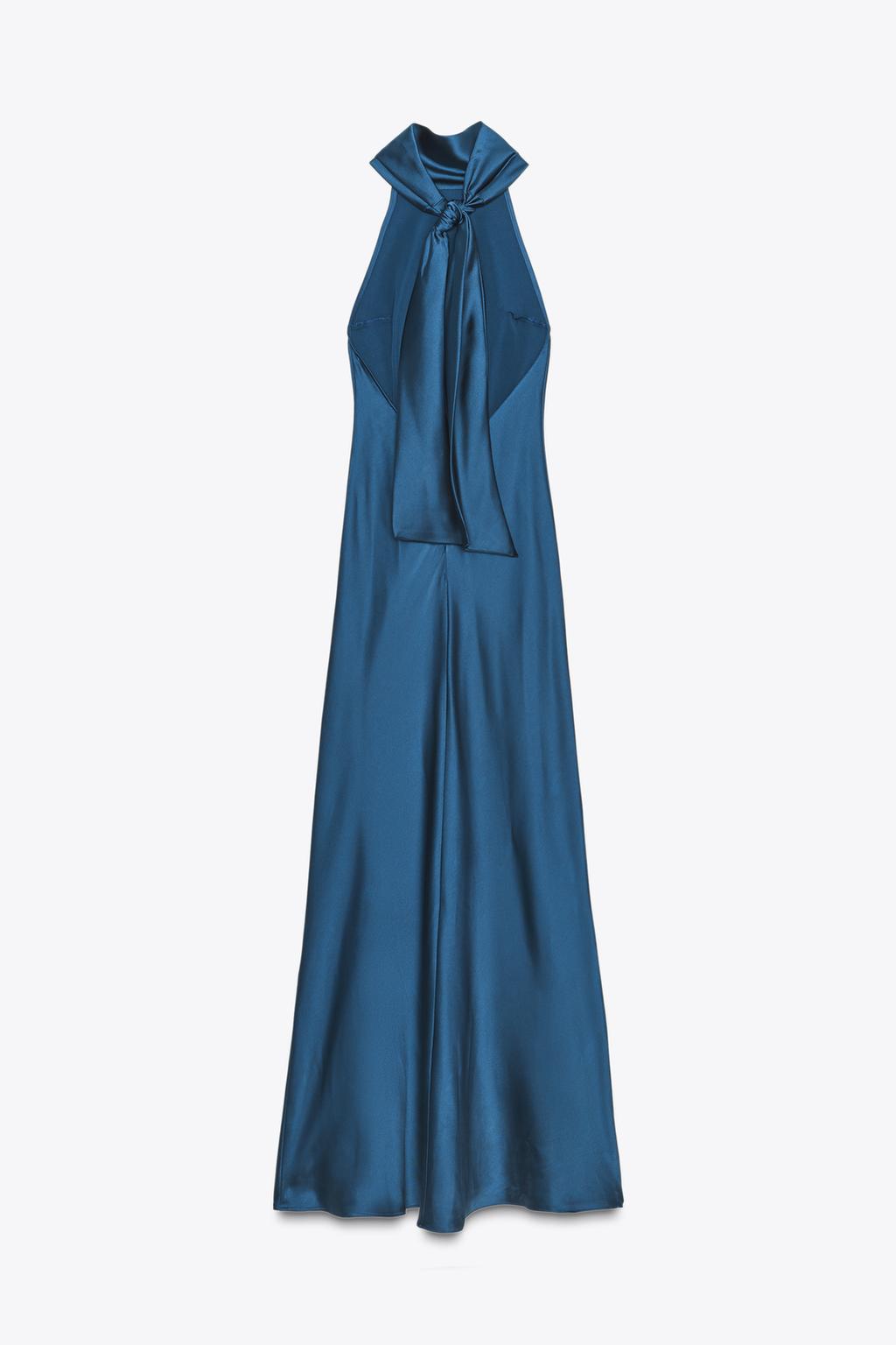 ROBE SATINÉE À COL HALTER