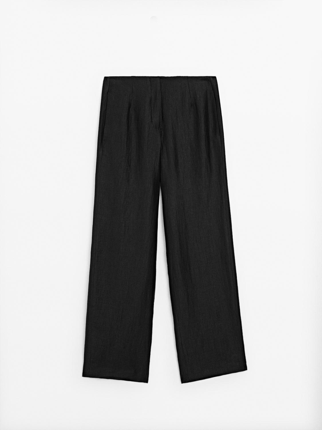 MASSIMO DUTTI PANTALON PALAZZO À PINCES EN LIN MÉLANGÉ