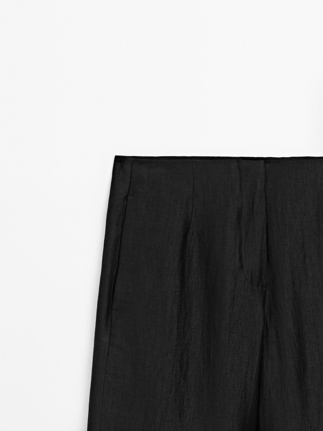 MASSIMO DUTTI PANTALON PALAZZO À PINCES EN LIN MÉLANGÉ