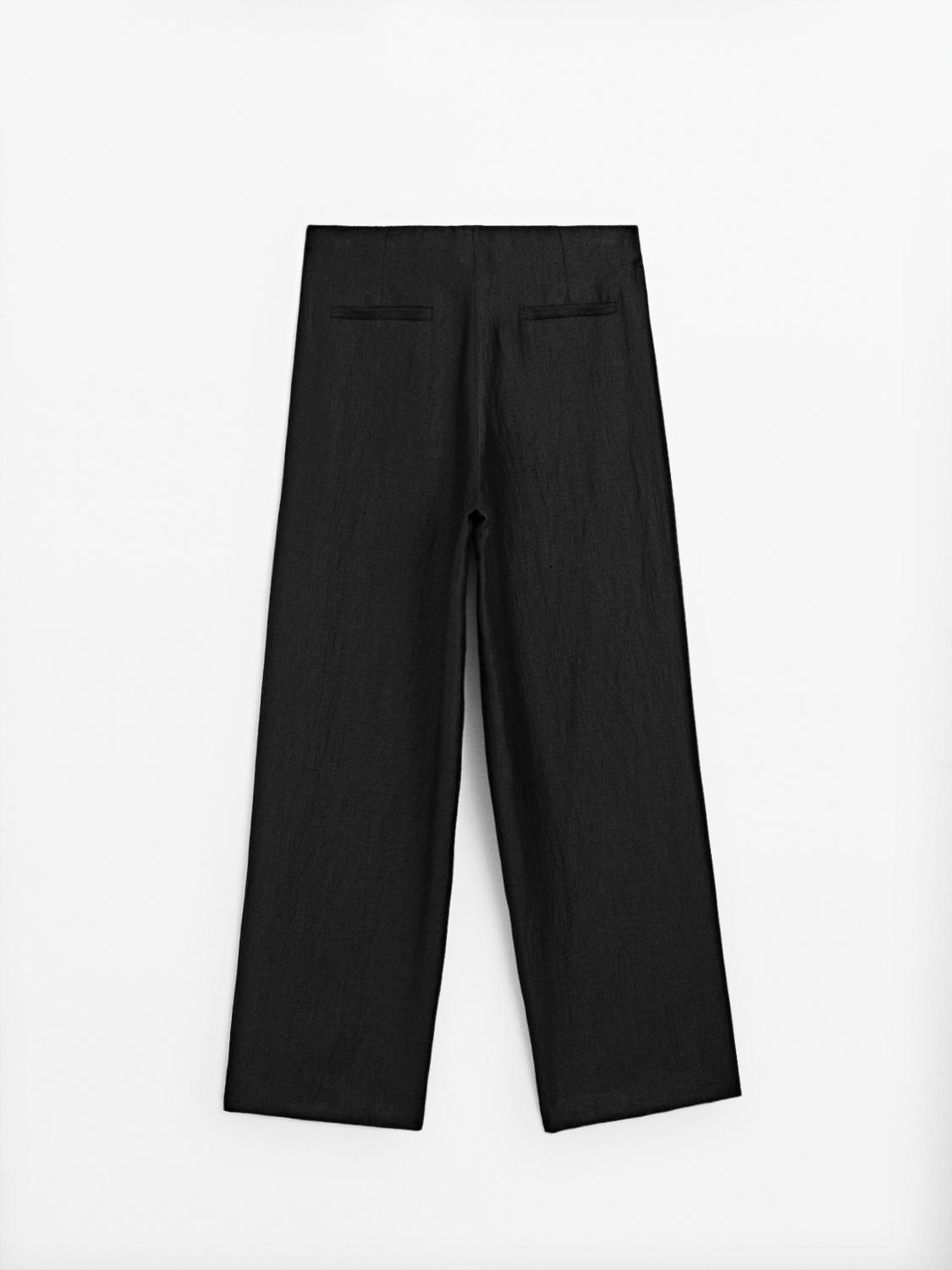 MASSIMO DUTTI PANTALON PALAZZO À PINCES EN LIN MÉLANGÉ