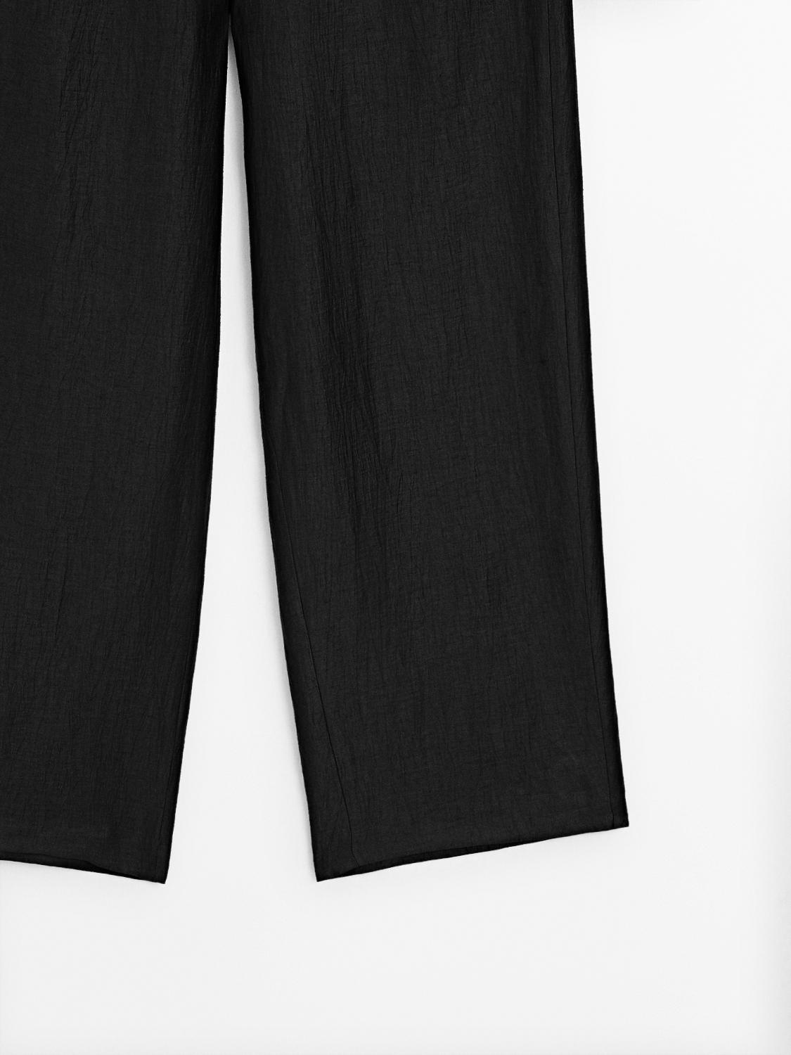 MASSIMO DUTTI PANTALON PALAZZO À PINCES EN LIN MÉLANGÉ