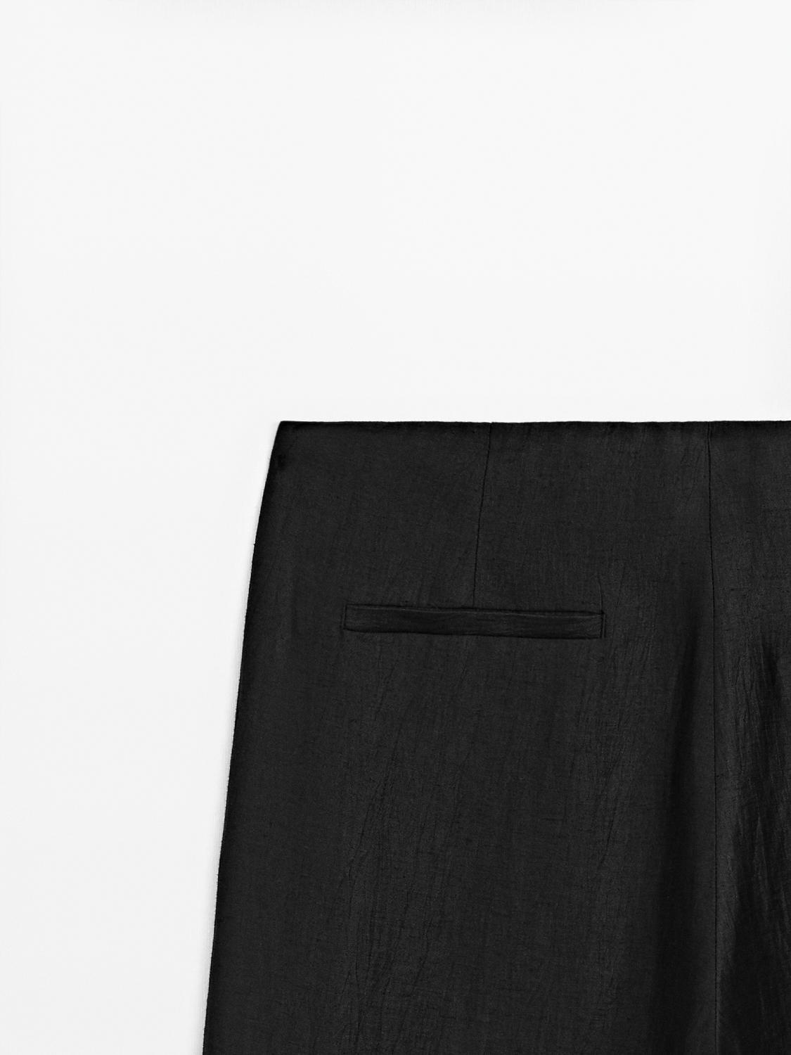 MASSIMO DUTTI PANTALON PALAZZO À PINCES EN LIN MÉLANGÉ