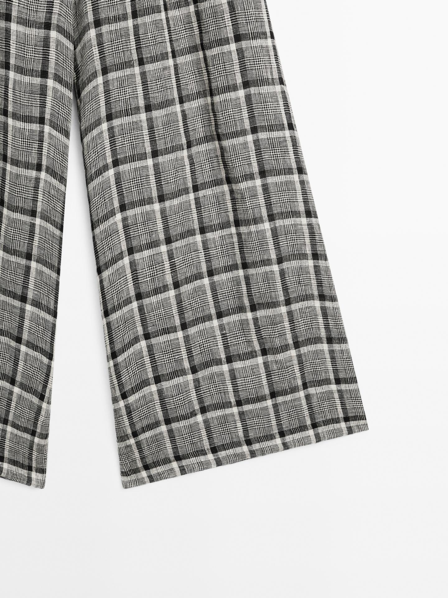 MASSIMO DUTTI PANTALON PALAZZO À CARREAUX 100 % LIN