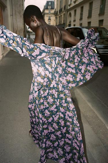 SEMI-SHEER FLORAL PRINT SHIRT