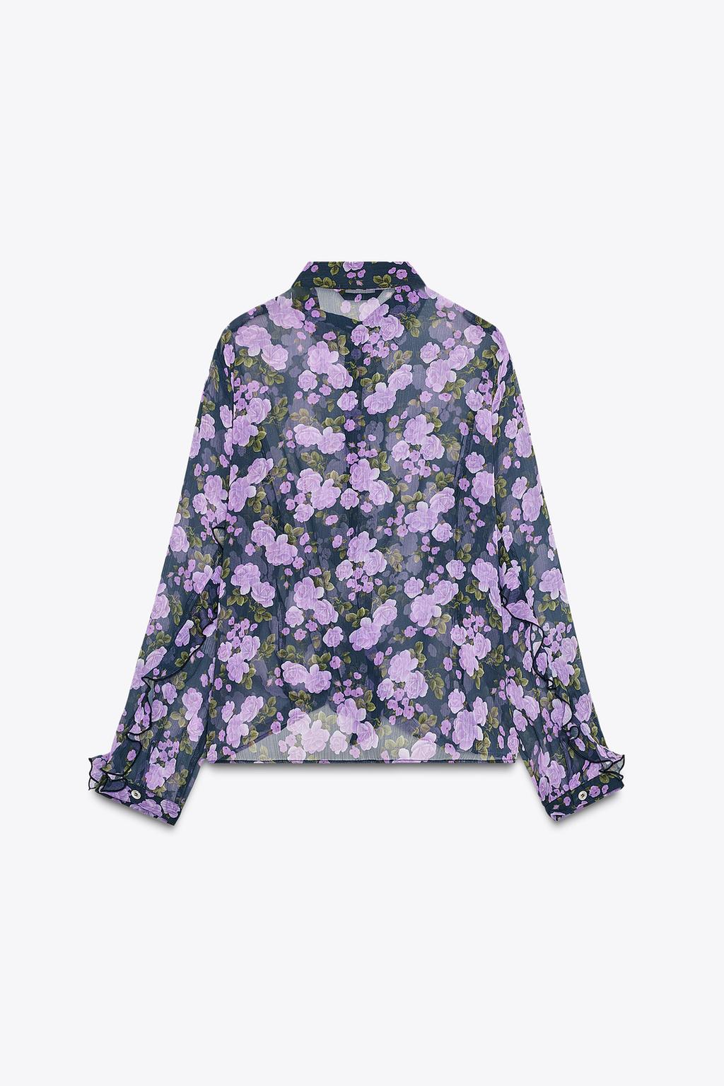 SEMI-SHEER FLORAL PRINT SHIRT