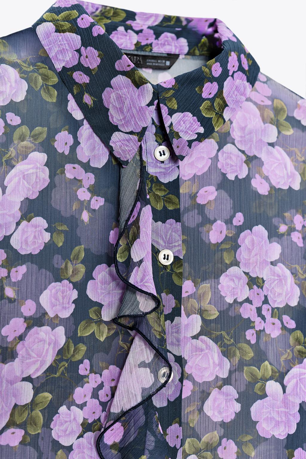 SEMI-SHEER FLORAL PRINT SHIRT