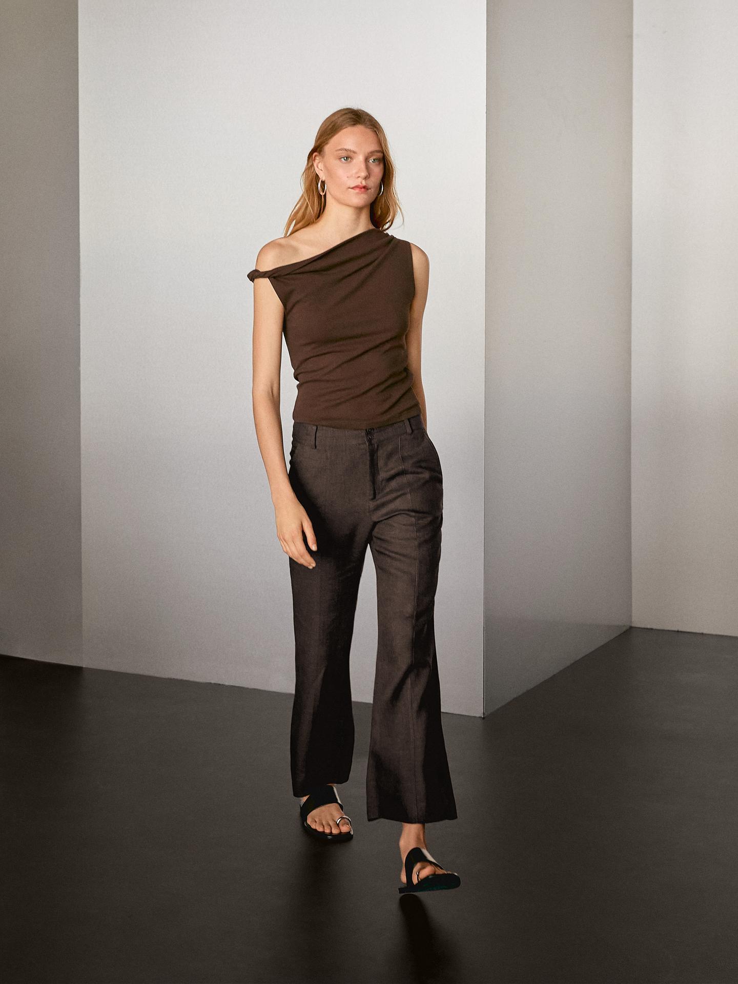 MASSIMO DUTTI PANTALON FLARE 100 % LIN