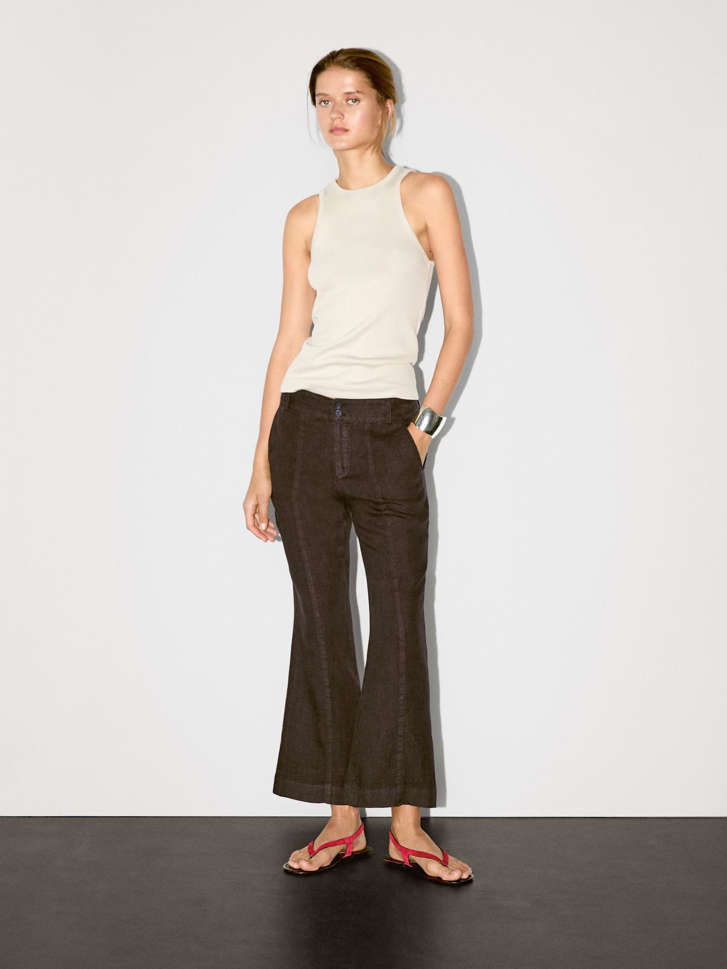 MASSIMO DUTTI PANTALON FLARE 100 % LIN