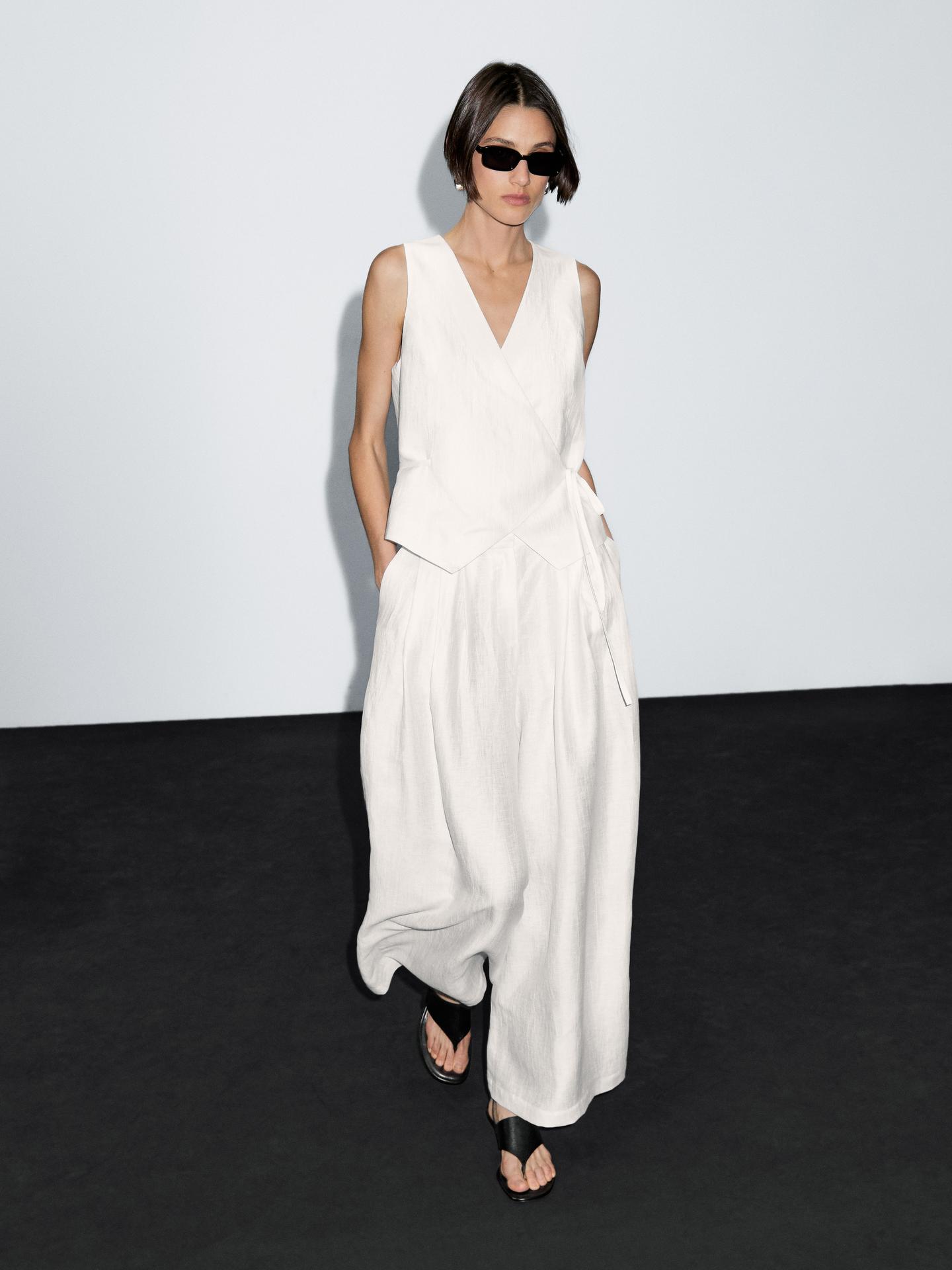 PANTALON LARGE VOLUME EN LIN MÉLANGÉ