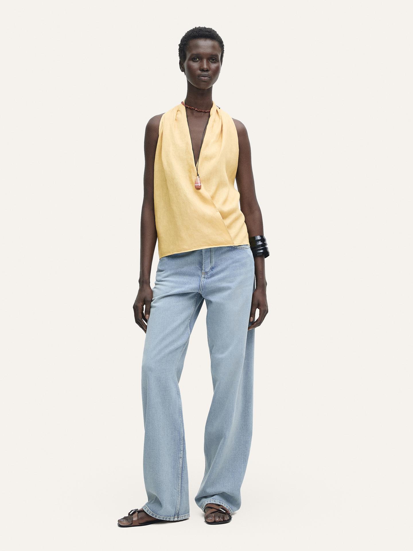 MASSIMO DUTTI TOP LIN CACHE-COEUR À ENCOLURE AMÉRICAINE