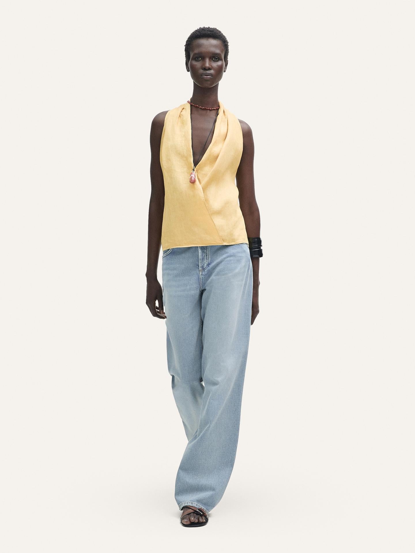 MASSIMO DUTTI TOP LIN CACHE-COEUR À ENCOLURE AMÉRICAINE