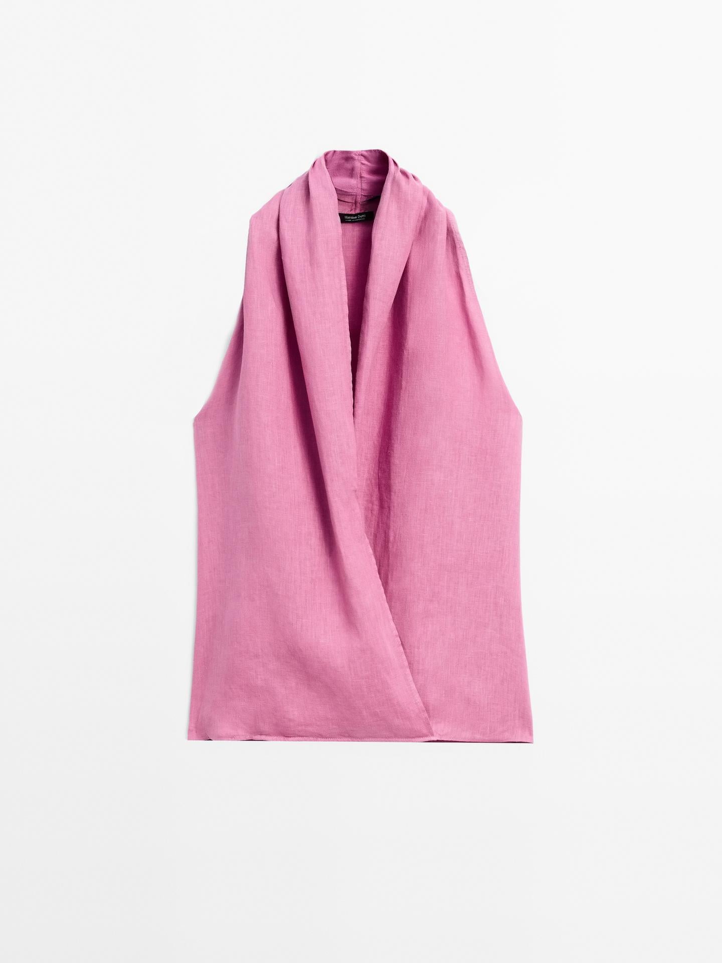 MASSIMO DUTTI TOP CACHE-COEUR LIN À ENCOLURE AMÉRICAINE