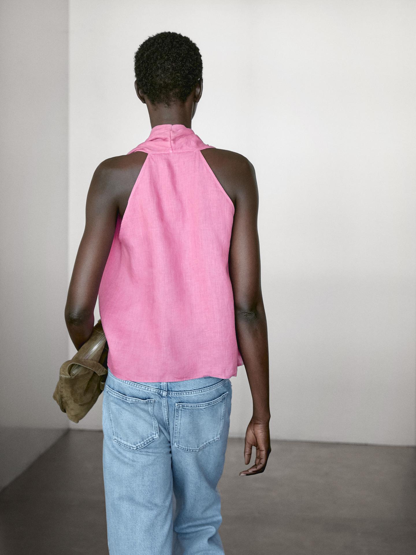 MASSIMO DUTTI TOP CACHE-COEUR LIN À ENCOLURE AMÉRICAINE