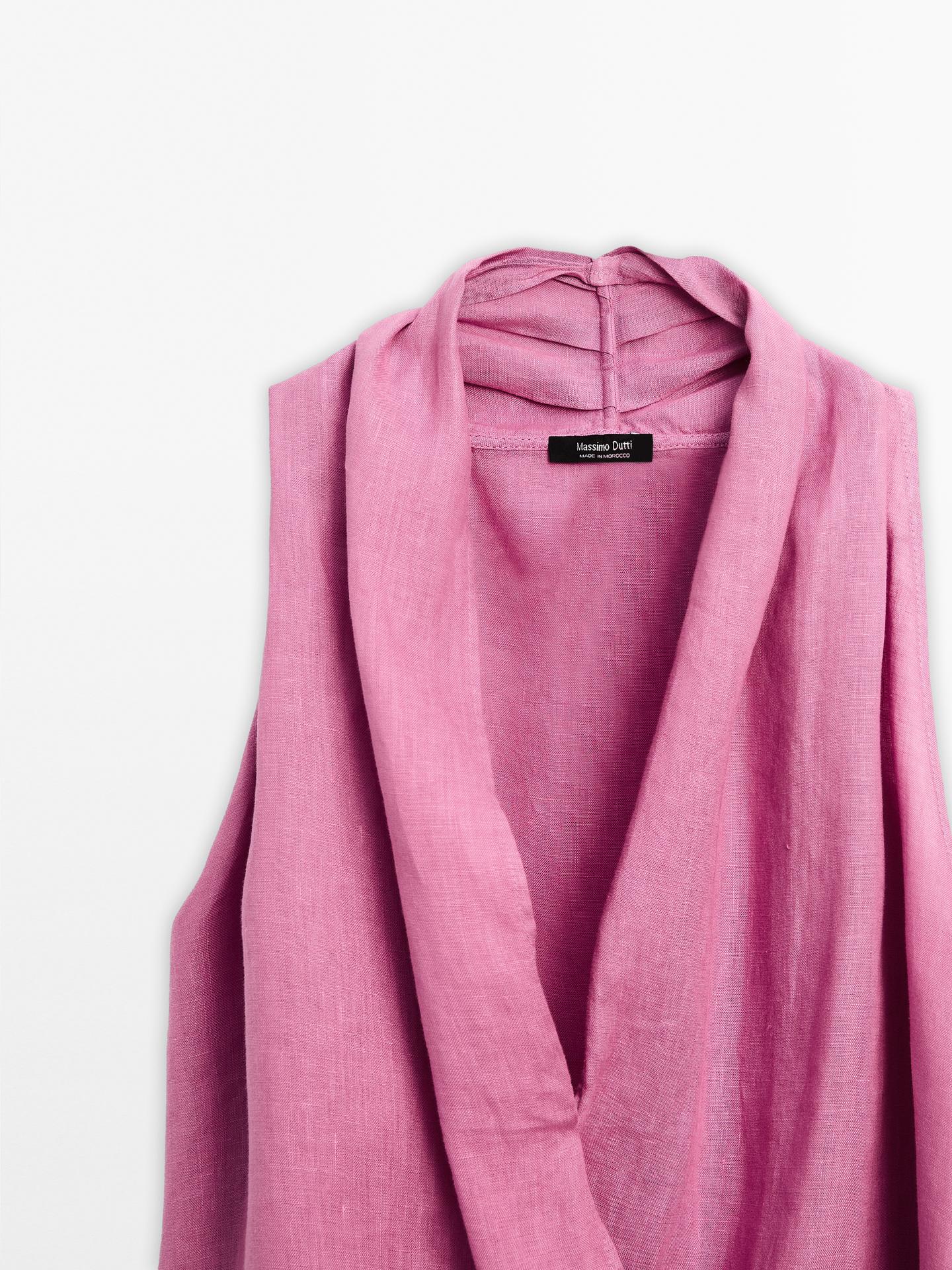 MASSIMO DUTTI TOP CACHE-COEUR LIN À ENCOLURE AMÉRICAINE