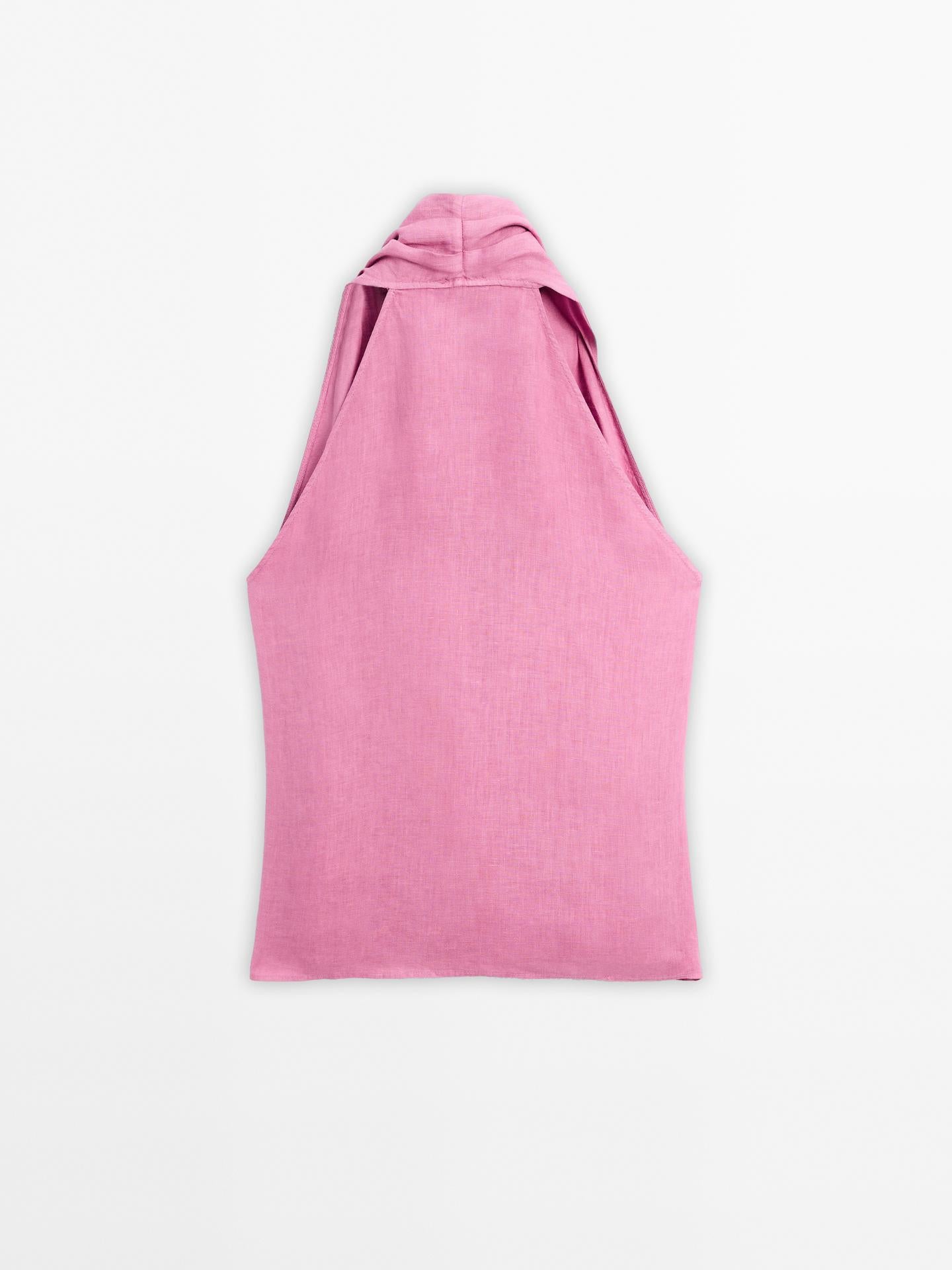 MASSIMO DUTTI TOP CACHE-COEUR LIN À ENCOLURE AMÉRICAINE