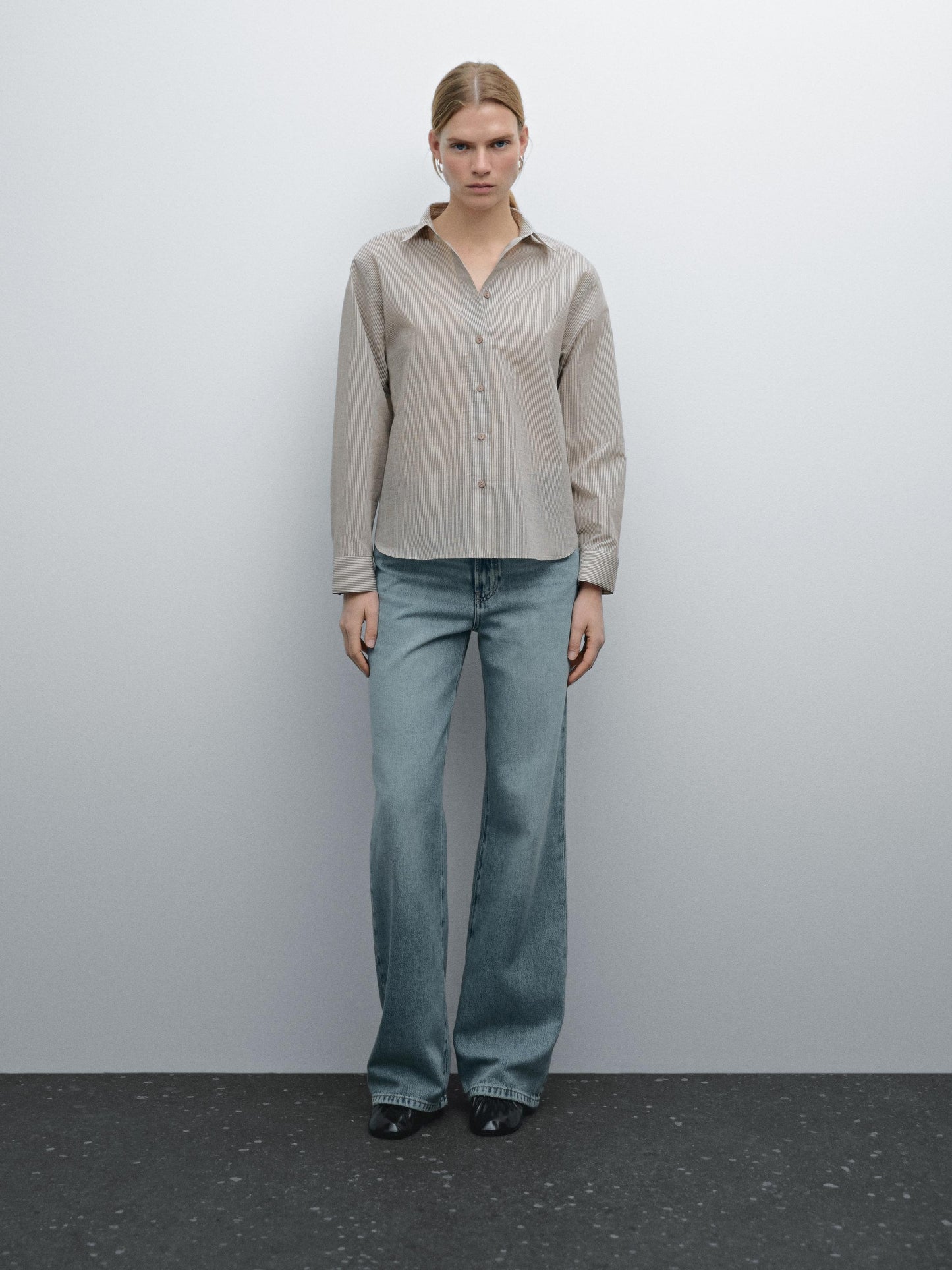 CHEMISIER CROPPED STRIPED COTTON BLEND SHIRT