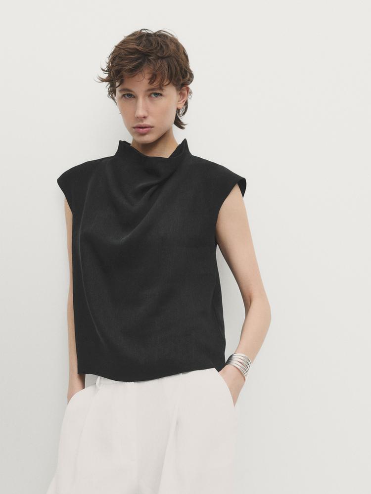 TOP EN RAMIE À COL DRAPÉ MASSIMO DUTTI