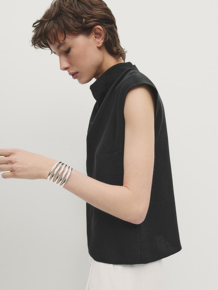 TOP EN RAMIE À COL DRAPÉ MASSIMO DUTTI