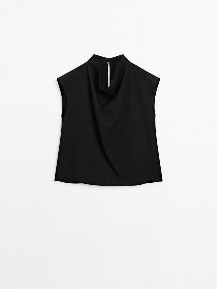 TOP EN RAMIE À COL DRAPÉ MASSIMO DUTTI