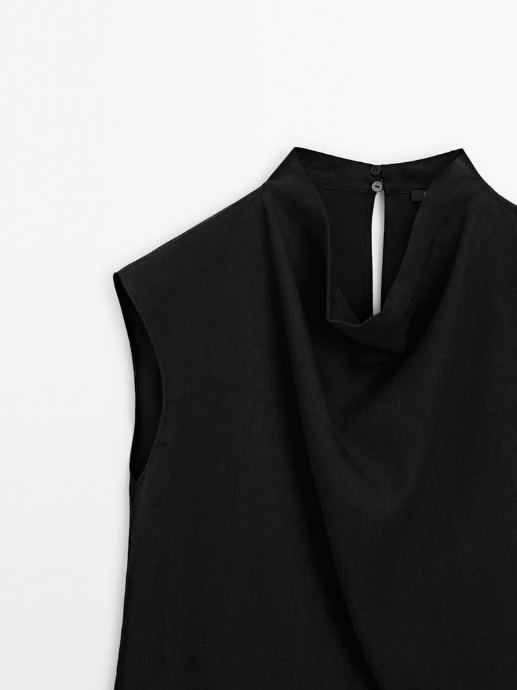 TOP EN RAMIE À COL DRAPÉ MASSIMO DUTTI