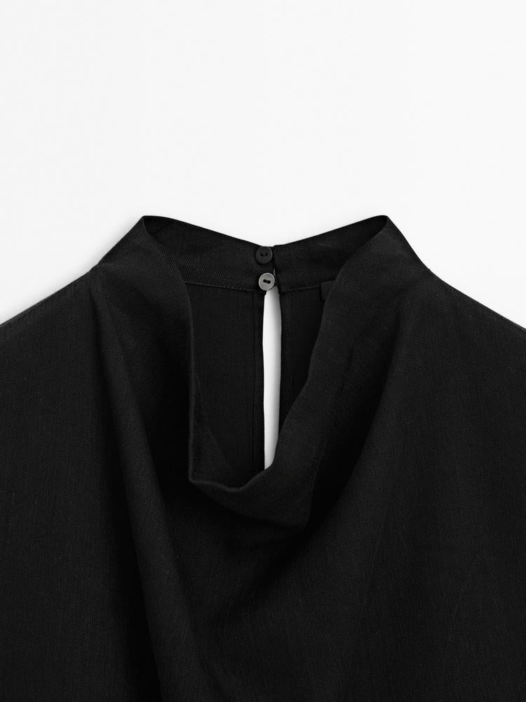 TOP EN RAMIE À COL DRAPÉ MASSIMO DUTTI