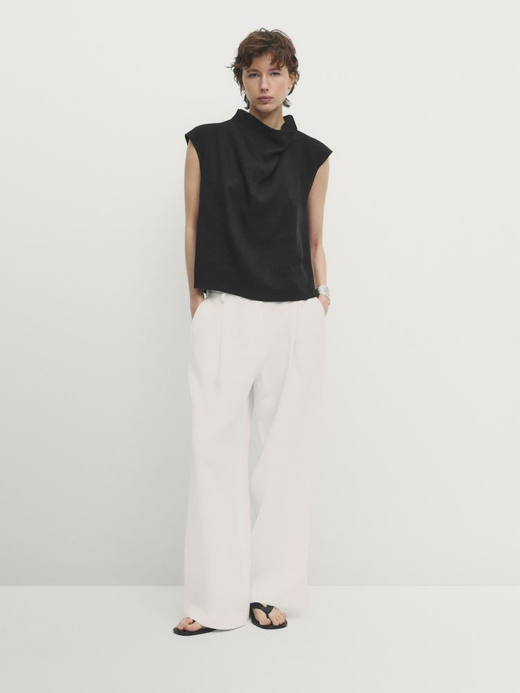 TOP EN RAMIE À COL DRAPÉ MASSIMO DUTTI