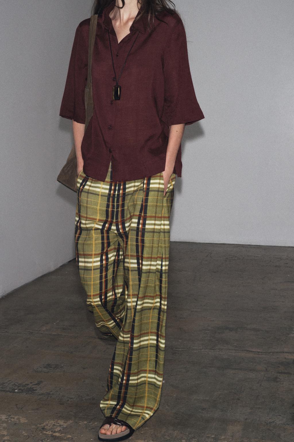 PANTALON À CARREAUX AVEC LIN ZW COLLECTION