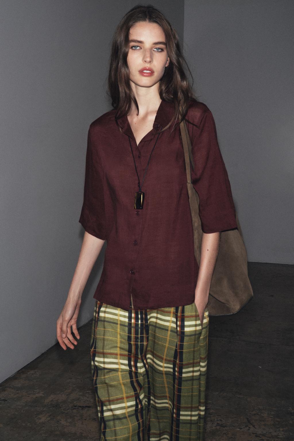 PANTALON À CARREAUX AVEC LIN ZW COLLECTION