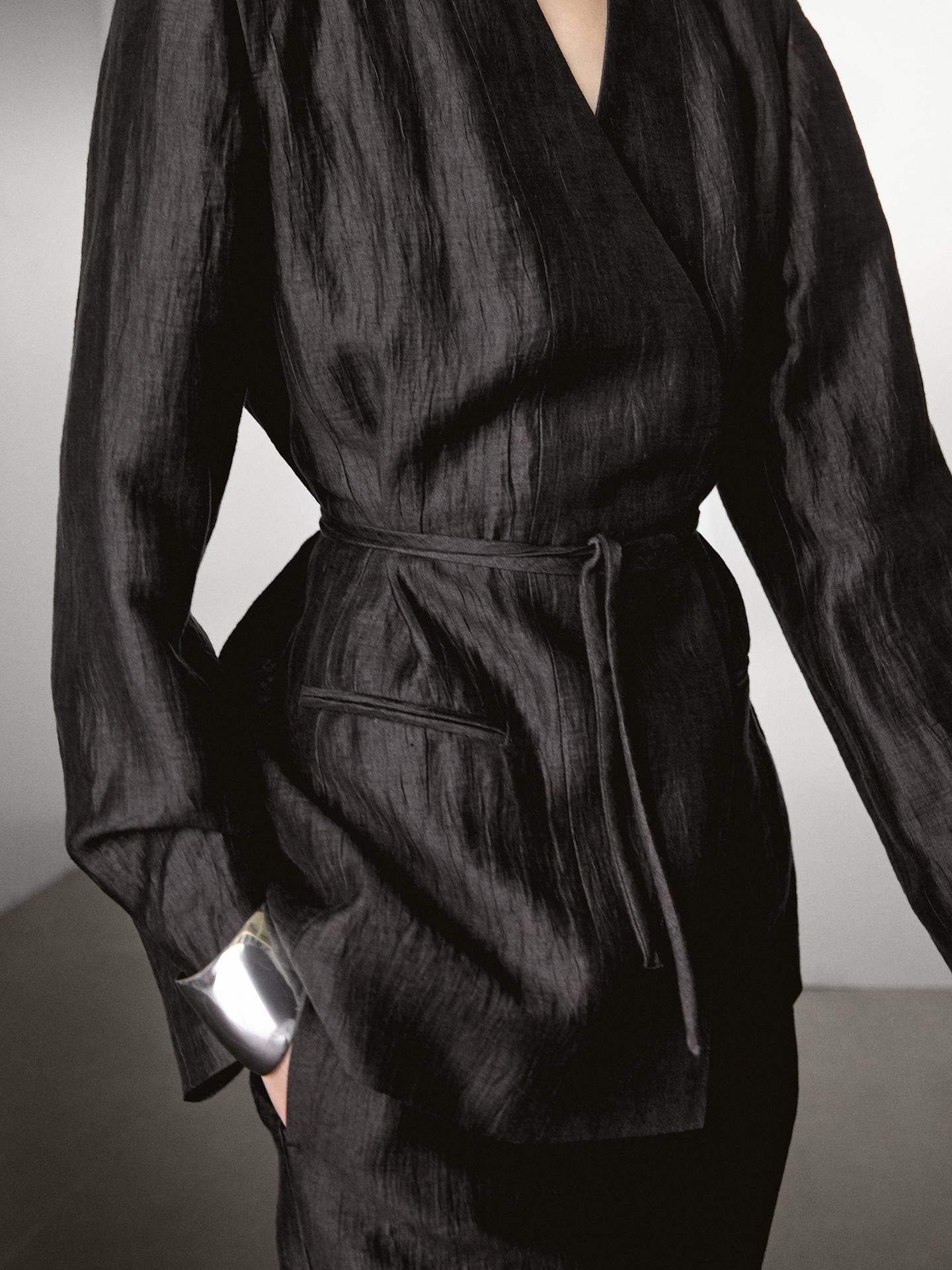 MASSIMO DUTTI PANTALON PALAZZO À PINCES EN LIN MÉLANGÉ