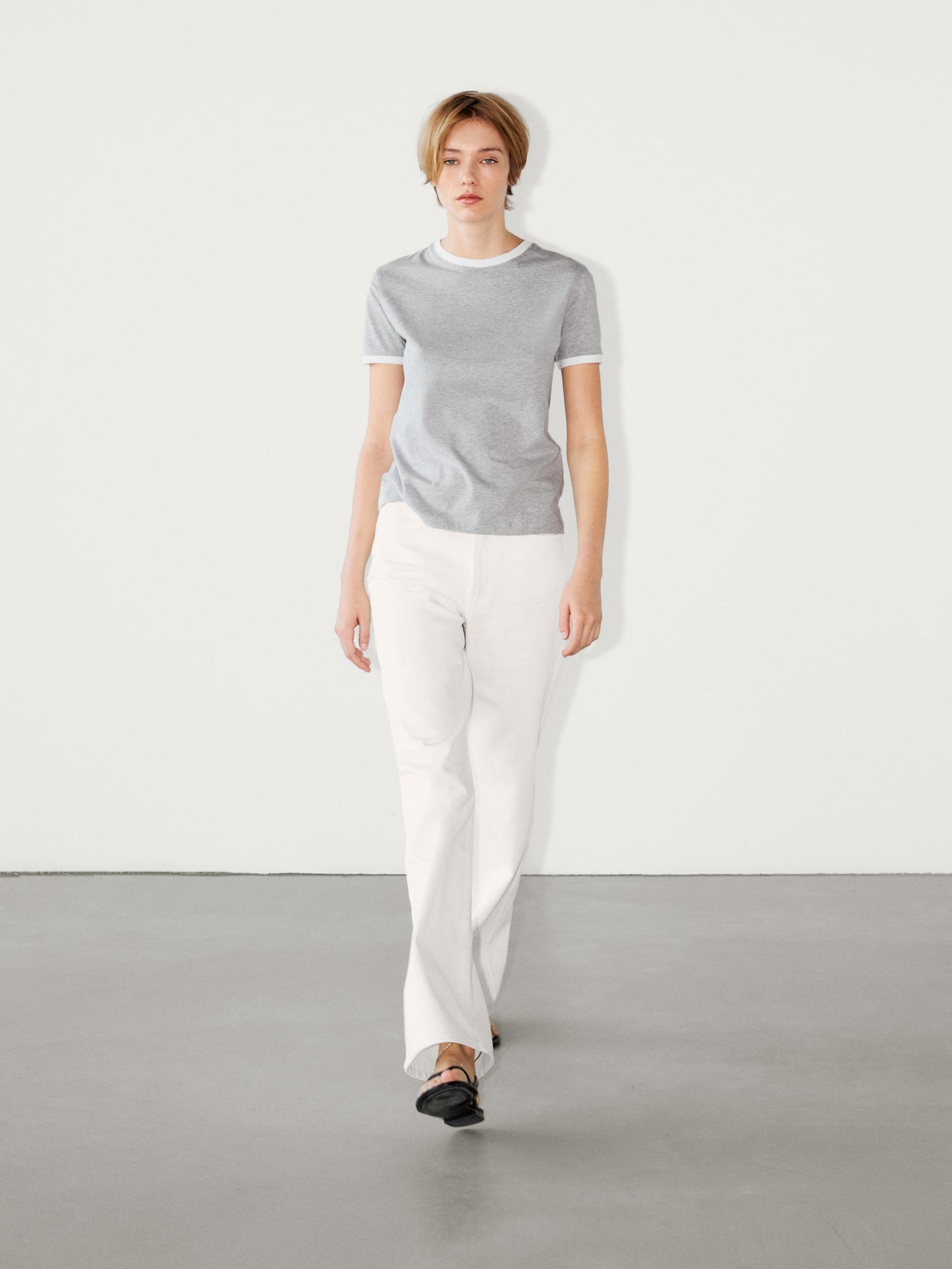 MASSIMO DUTTI T-SHIRT À MANCHES COURTES BORD-CÔTE CONTRASTANT COTON