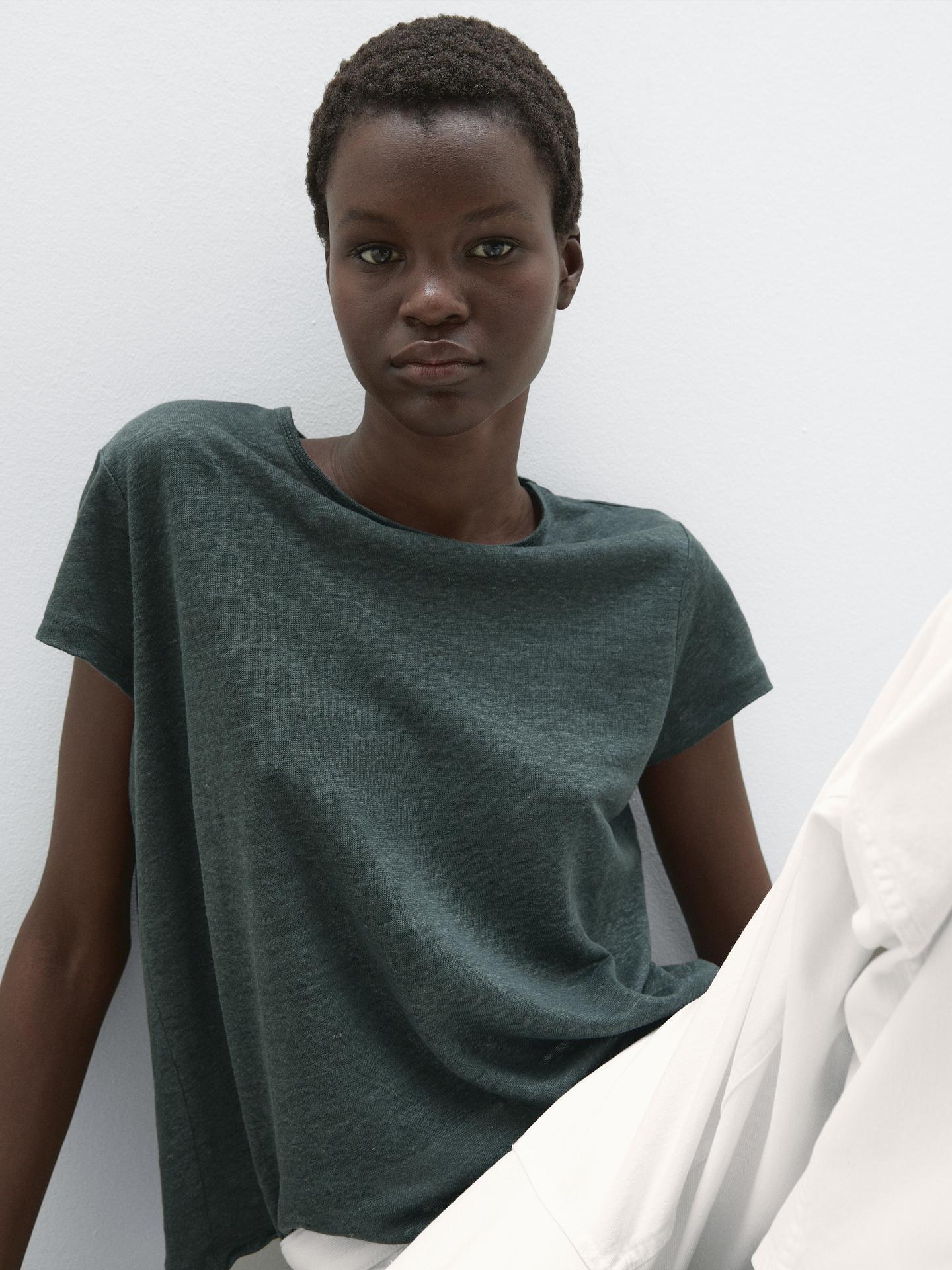 MASSIMO DUTTI T-SHIRT 100 % LIN À MANCHES COURTES