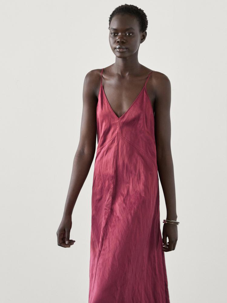 MASSIMO DUTTI ROBE NUISETTE À COL V