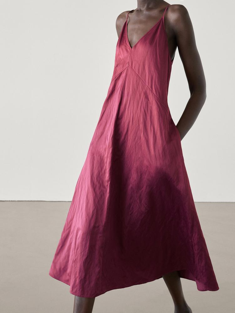 MASSIMO DUTTI ROBE NUISETTE À COL V