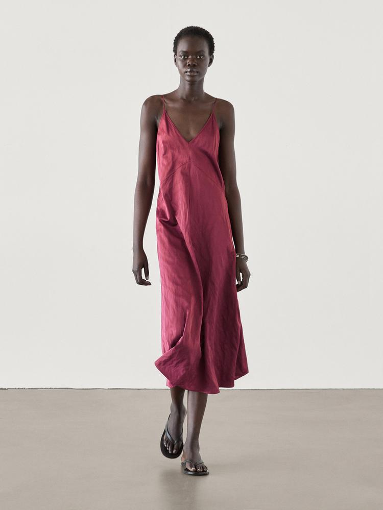 MASSIMO DUTTI ROBE NUISETTE À COL V