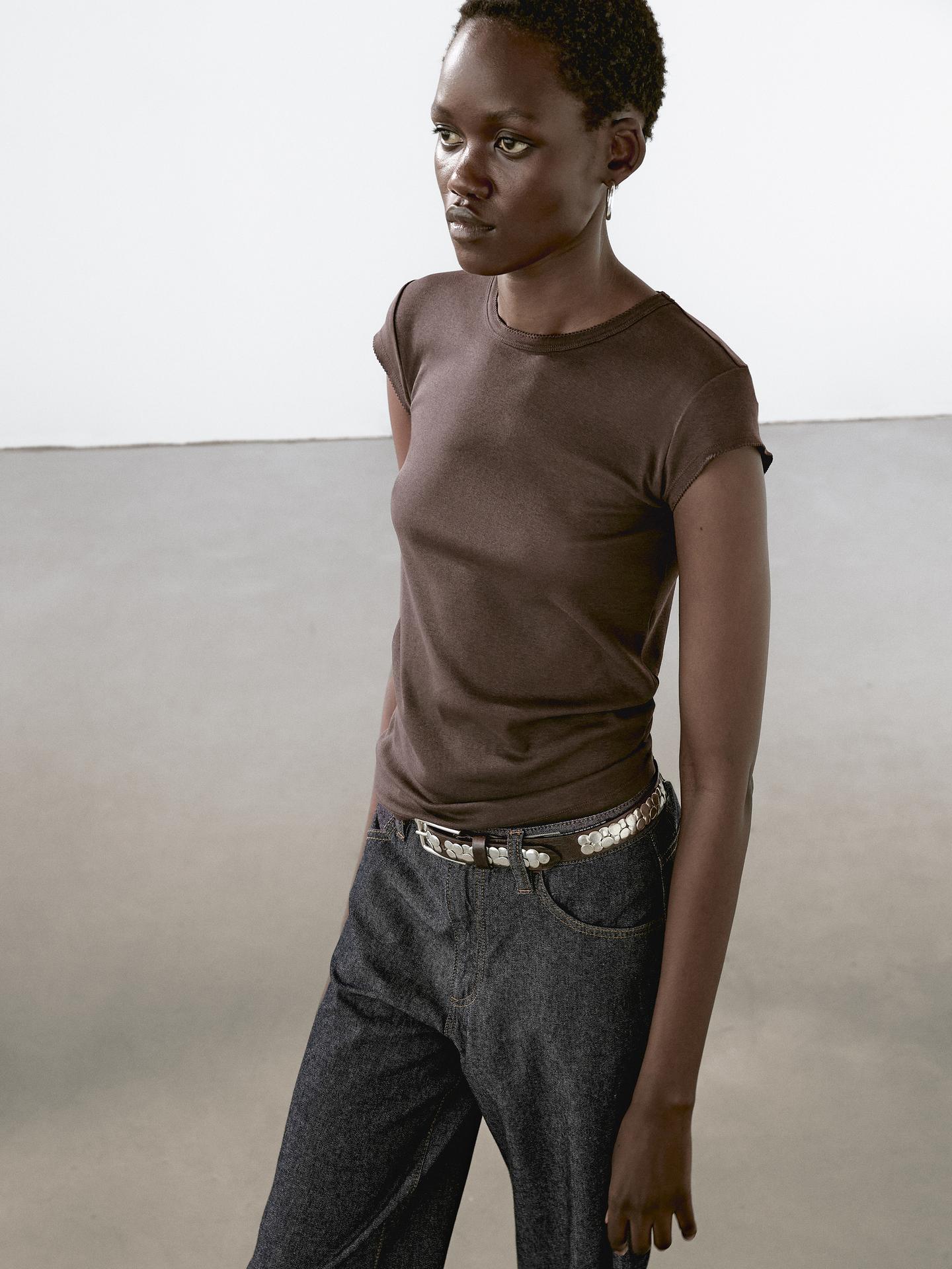 MASSIMO DUTTI SHORT SLEEVE T-SHIRT WITH PIPING DETAIL