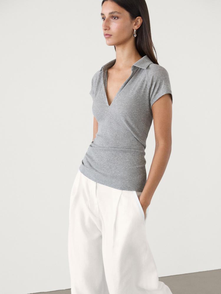 T-SHIRT RIBBED RAGLAN SLEEVE POLO MASSIMO DUTTI