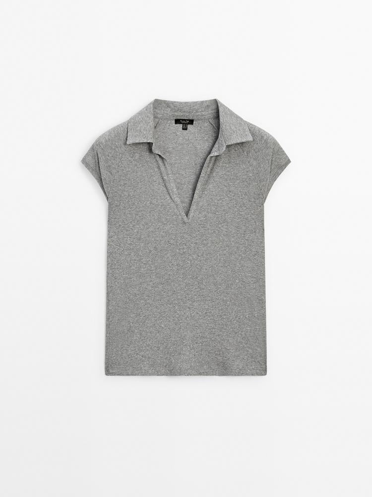 T-SHIRT RIBBED RAGLAN SLEEVE POLO MASSIMO DUTTI