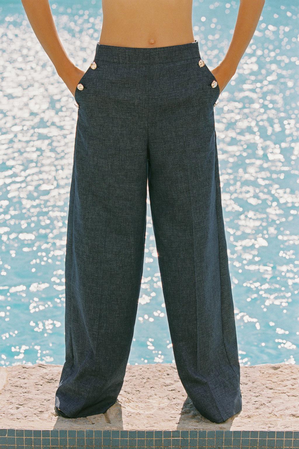 PANTALON LARGE À BOUTONS AVEC LIN