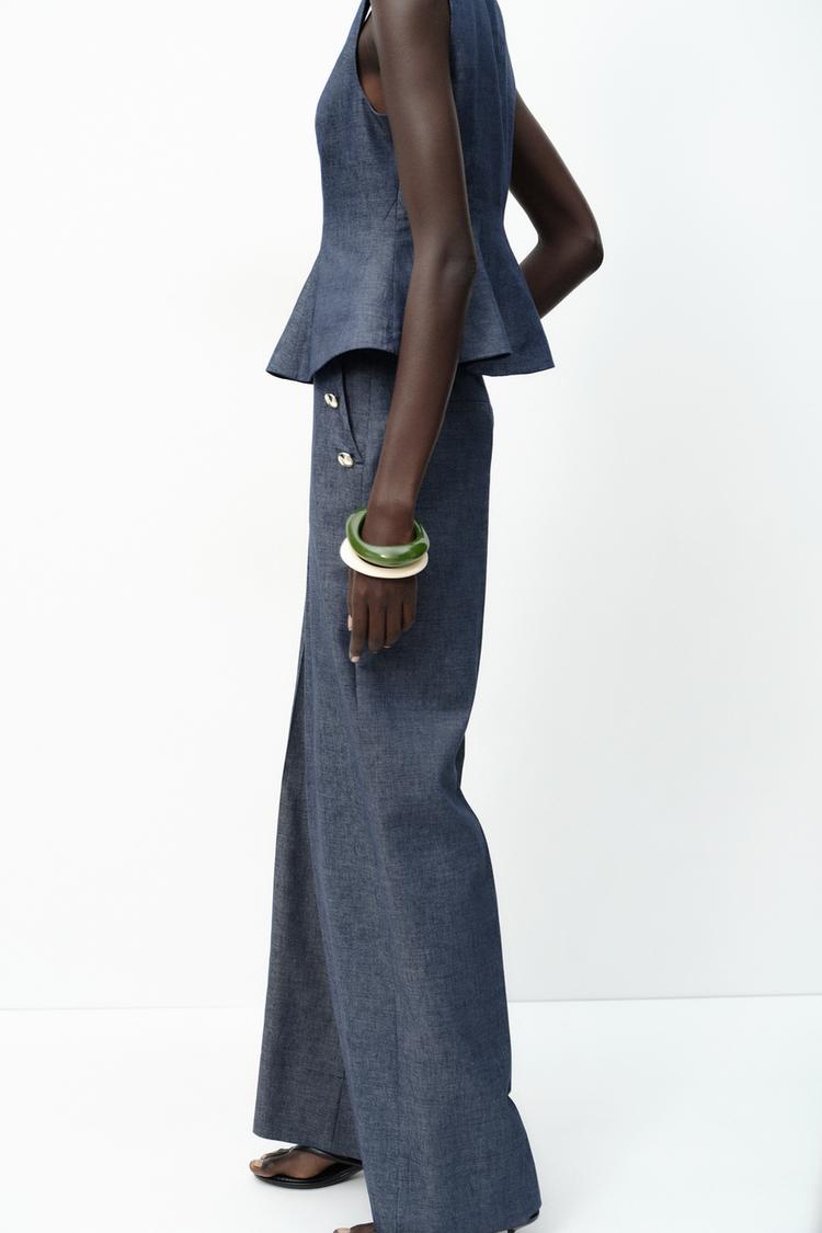 PANTALON LARGE À BOUTONS AVEC LIN