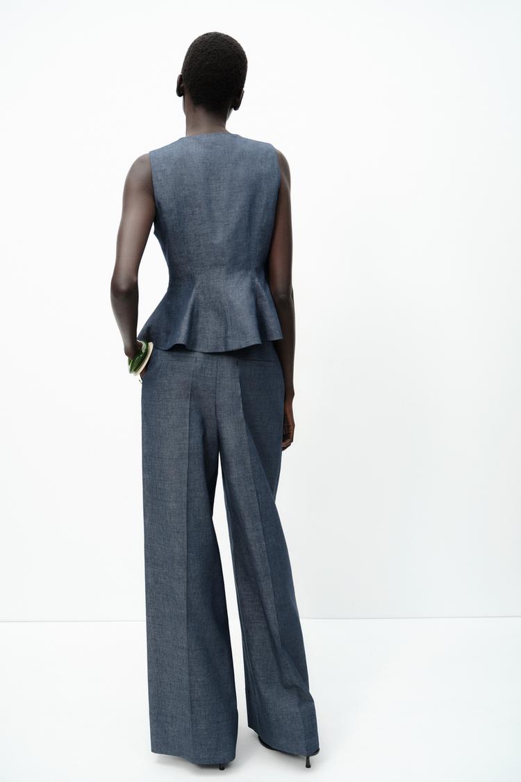 PANTALON LARGE À BOUTONS AVEC LIN