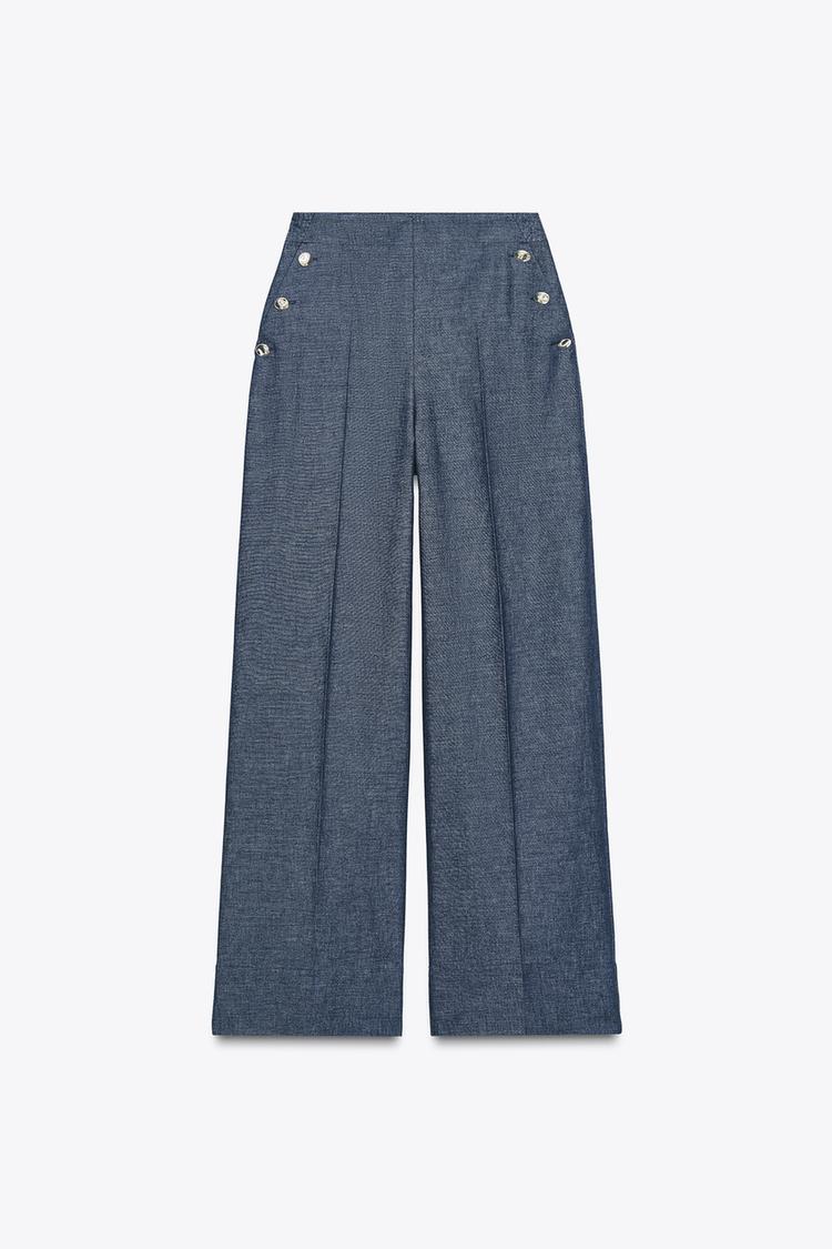 PANTALON LARGE À BOUTONS AVEC LIN