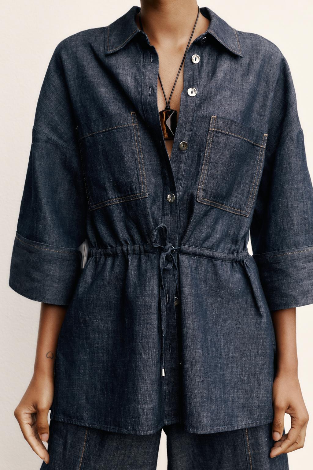 ENSEMBLE CHEMISE À CORDONS AVEC LIN | PANTALON À JAMBES LARGES